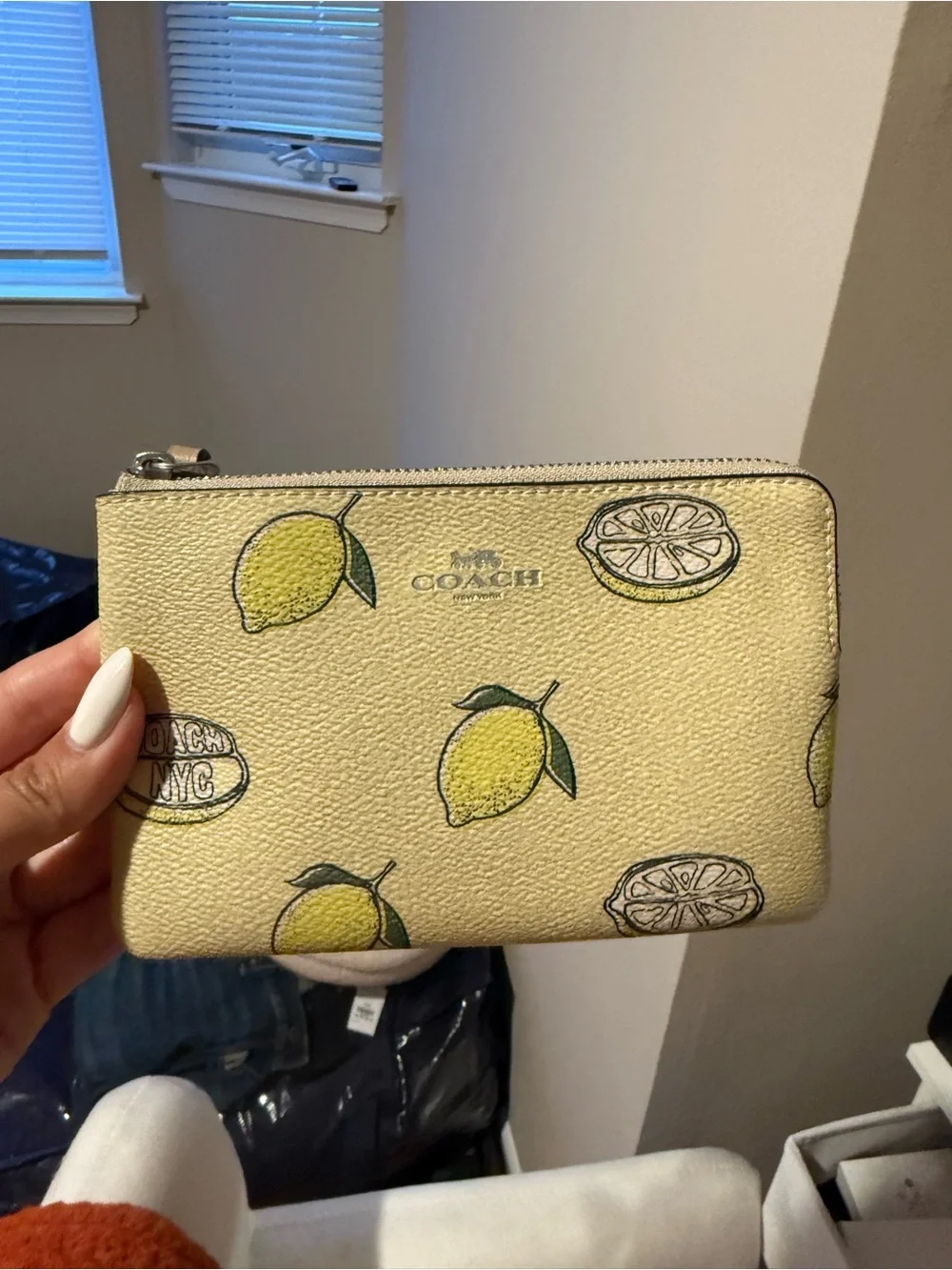 Coach Yellow Lemon Print Leather Wristlet